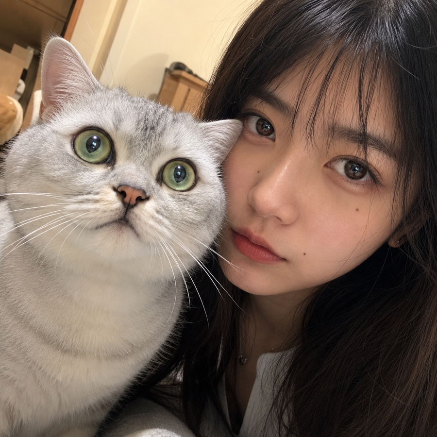 拼豆小人风格示例原图：人物与猫的合影